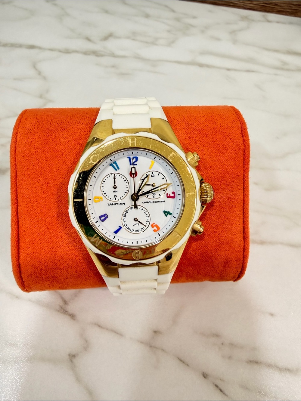Michele Tahitian White and Gold Chronograph Watch - Multicolor Numerals